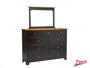 Rust 9 Drawer Dresser and Mirror