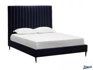Yos Queen Upholstered Bed Navy