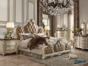 Picar Faux Leather King Bed - Antique Pearl