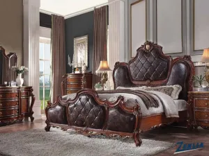 Picar Faux Leather King Bed - Honey Oak