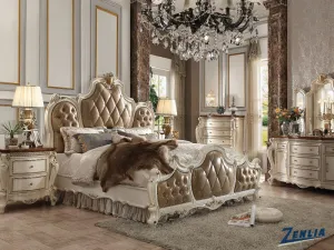Picar Faux Leather Queen Bed - Antique Pearl