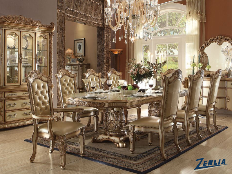 Classic solid wood dining table with elegant chairs