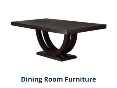 Elegant modern dining room furniture setup featuring a long rectangular beige textured dining table with gold-accented metal legs, surrounded by six upholstered gray fabric chairs with gold frames