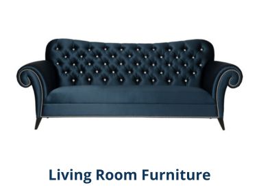 Modern living room furniture arrangement featuring a large curved white boucle sectional sofa with green accent pillows, surrounded by patterned swivel armchairs and ottomans